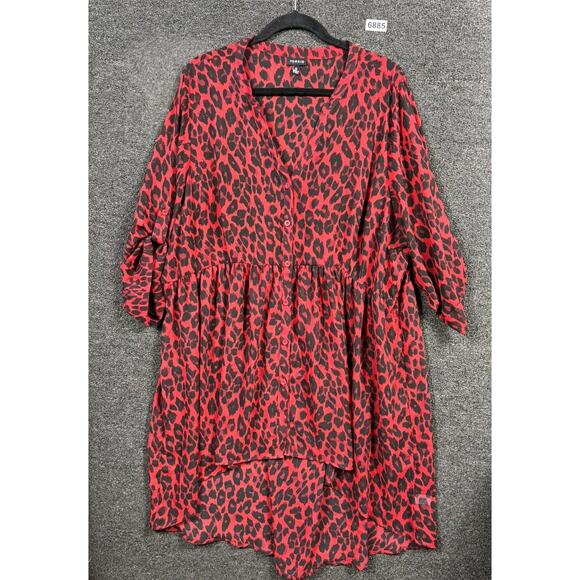 Torrid Leopard Print Challis Button Front Shirt Dress Womens Size 3X Red Black - Picture 1 of 8